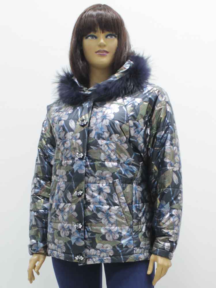 Куртка зимняя женская  меховой отделкой и декоративным принтом большого размера. Магазин «Пышная Дама», Луганск.