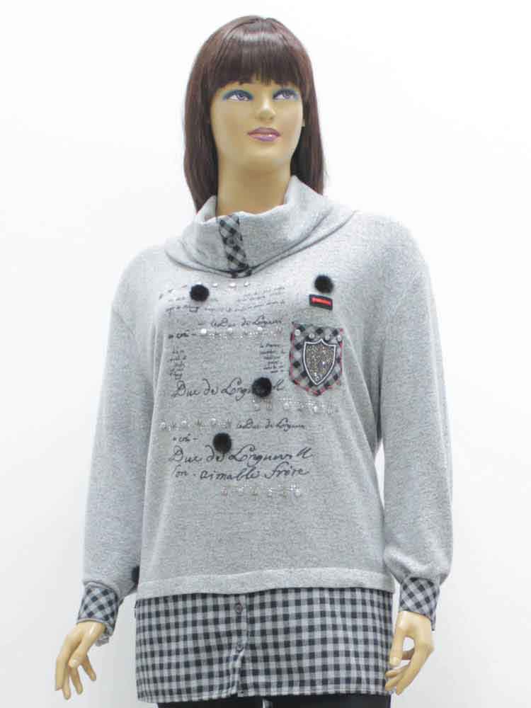 Блуза женская комбинированная с аппликацией и шарфом большого размера. Магазин «Пышная Дама», Луганск.