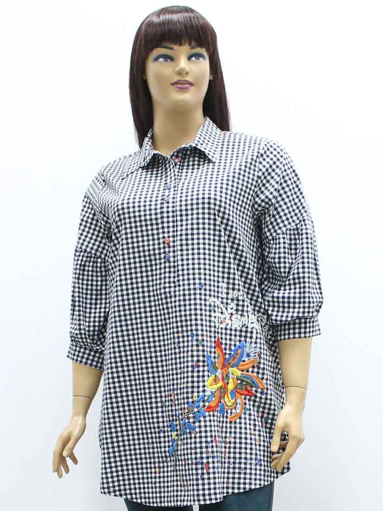 Сорочка (рубашка) женская из хлопка с вышивкой из антицеллюлитной ткани большого размера. Магазин «Пышная Дама», Луганск.