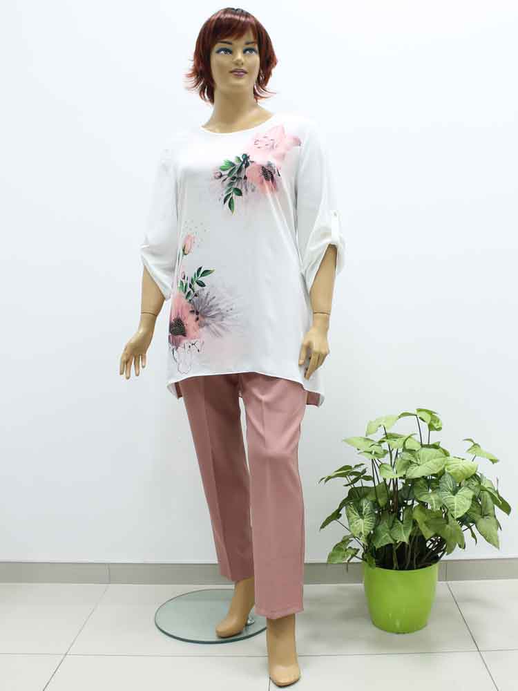 Костюм женский брючный (шифоновая блуза с цветочным принтом и брюки стрейчевые) большого размера. Магазин «Пышная Дама», Луганск.