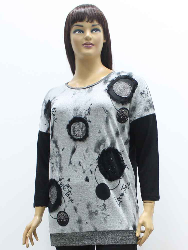 Блуза женская трикотажная  комбинированная с аппликацией большого размера. Магазин «Пышная Дама», Луганск.
