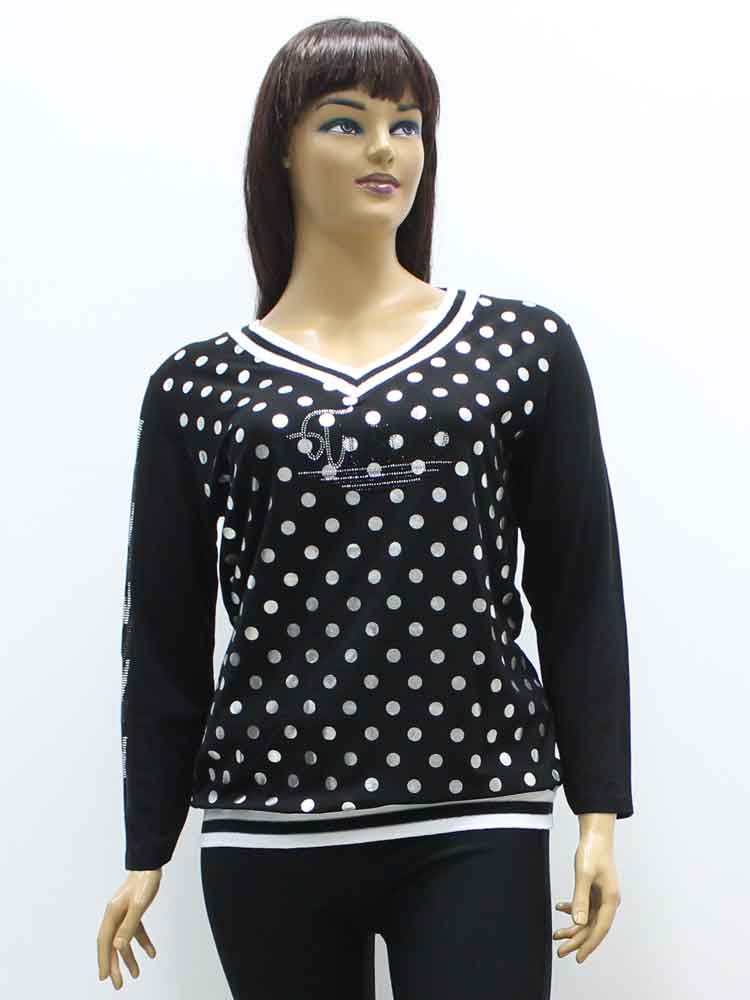 Блуза женская трикотажная на манжете с аппликацией большого размера. Магазин «Пышная Дама», Луганск.