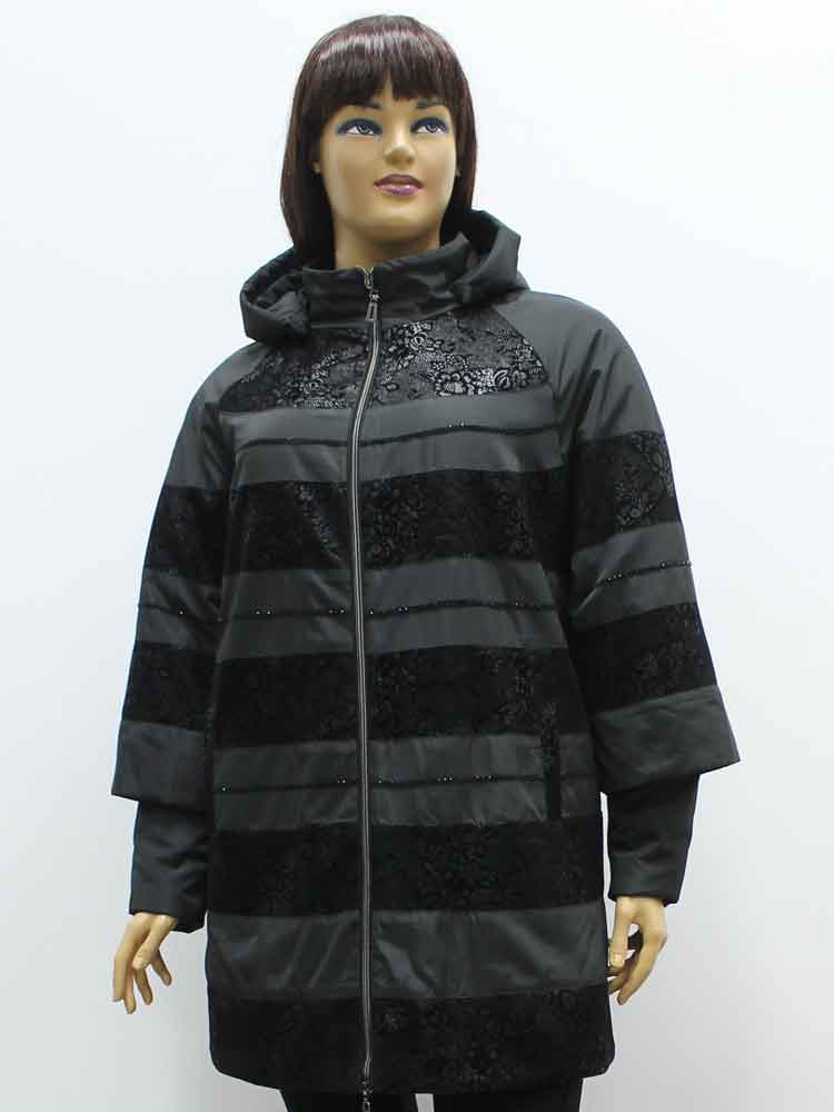 Куртка демисезонная женская комбинированная с капюшоном большого размера, 2019. Магазин «Пышная Дама», Луганск.