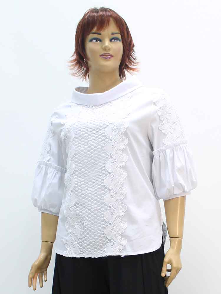 Блуза женская из хлопка с эластаном с кружевной отделкой большого размера. Магазин «Пышная Дама», Луганск.