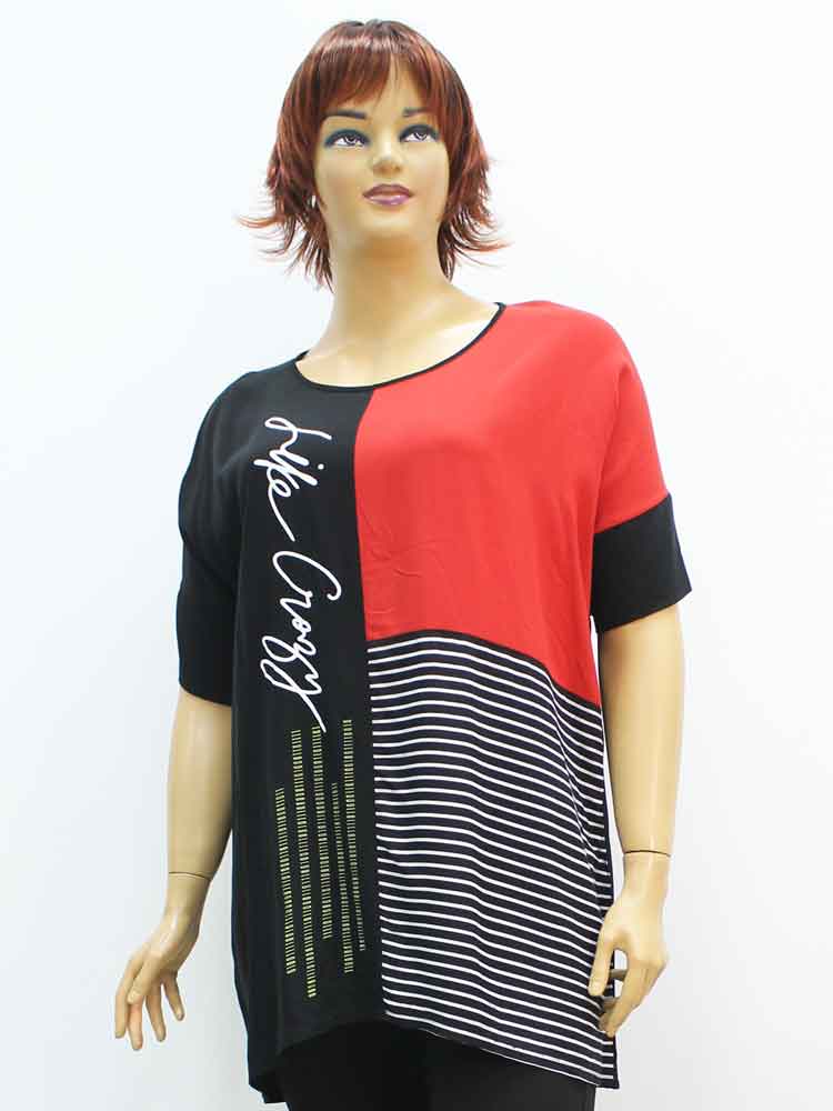 Блуза женская комбинированная из штапеля с декоративным принтом большого размера. Магазин «Пышная Дама», Луганск.