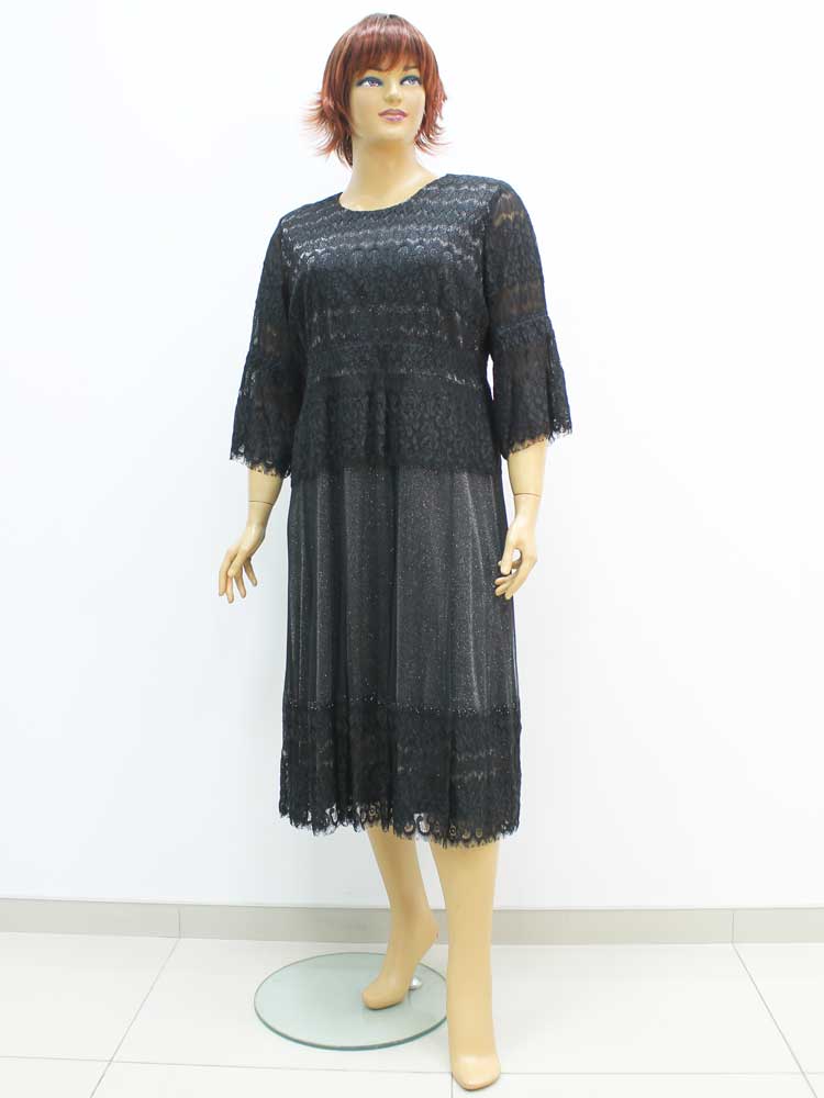 Платье трикотажное с люрексом комбинированное с сеткой и гипюром большого размера. Магазин «Пышная Дама», Луганск.
