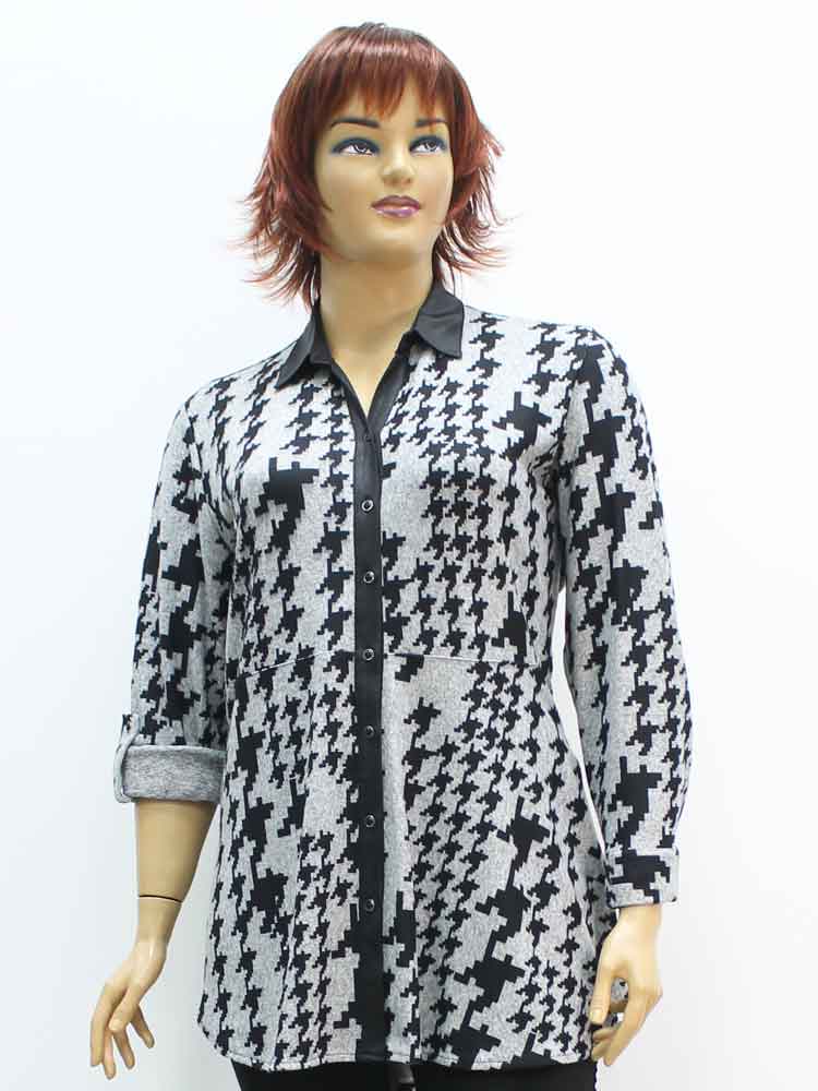 Сорочка (рубашка) женская трикотажная с отделкой из ткани диско большого размера. Магазин «Пышная Дама», Луганск.