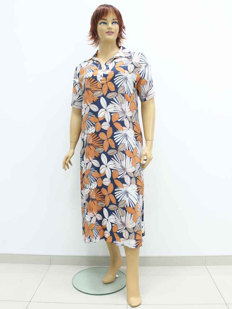 Платье-халат из штапеля с лиственным принтом большого размера. Магазин «Пышная Дама», Луганск.