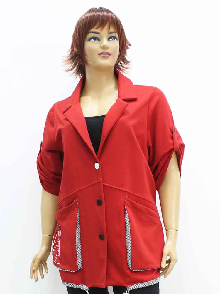 Пиджак женский трикотажный комбинированный с декоративным принтом большого размера. Магазин «Пышная Дама», Луганск.