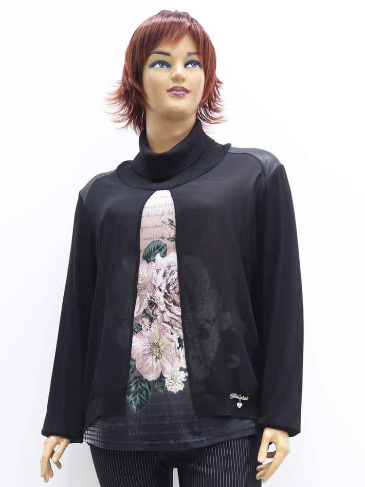 Блуза женская комбинированная с декоративным принтом и аппликацией большого размера, 2021. Магазин «Пышная Дама», Луганск.
