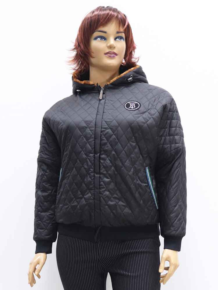 Куртка зимняя женская двухсторонняя с искусственным мехом на манжете (сторона 1) большого размера, 2021. Магазин «Пышная Дама», Луганск.