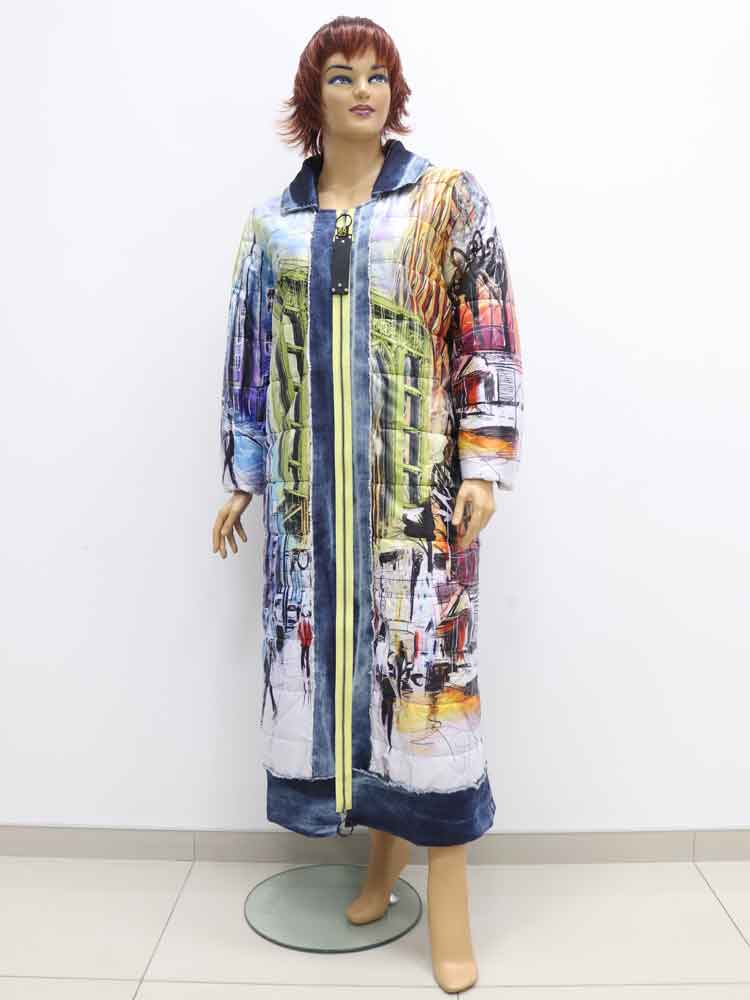 Пальто женское демисезонное комбинированное с декоративным принтом большого размера. Магазин «Пышная Дама», Луганск.