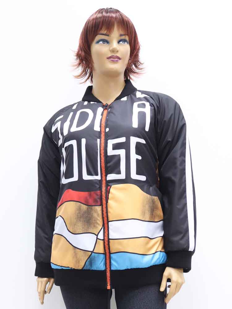 Куртка демисезонная (бомбер) женская с декоративным принтом большого размера, 2021. Магазин «Пышная Дама», Луганск.