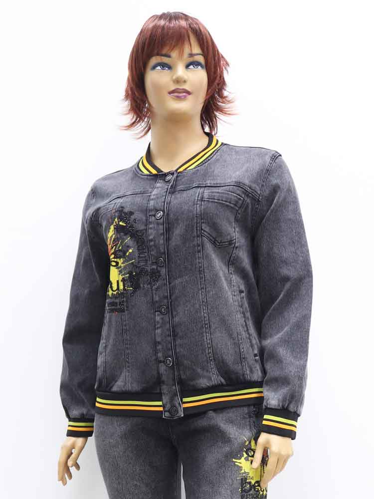 Куртка легкая (бомбер) женская джинсовая стрейчевая с декоративным принтом большого размера. Магазин «Пышная Дама», Луганск.