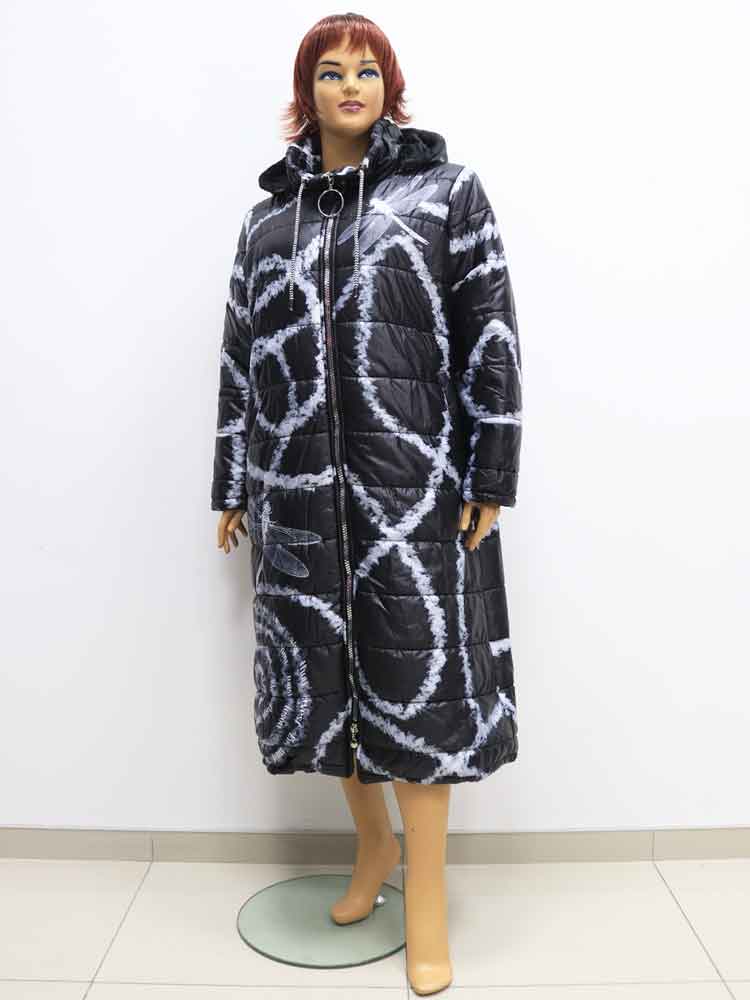 Пальто женское зимнее с капюшоном и декоративным принтом большого размера, 2022. Магазин «Пышная Дама», Луганск.