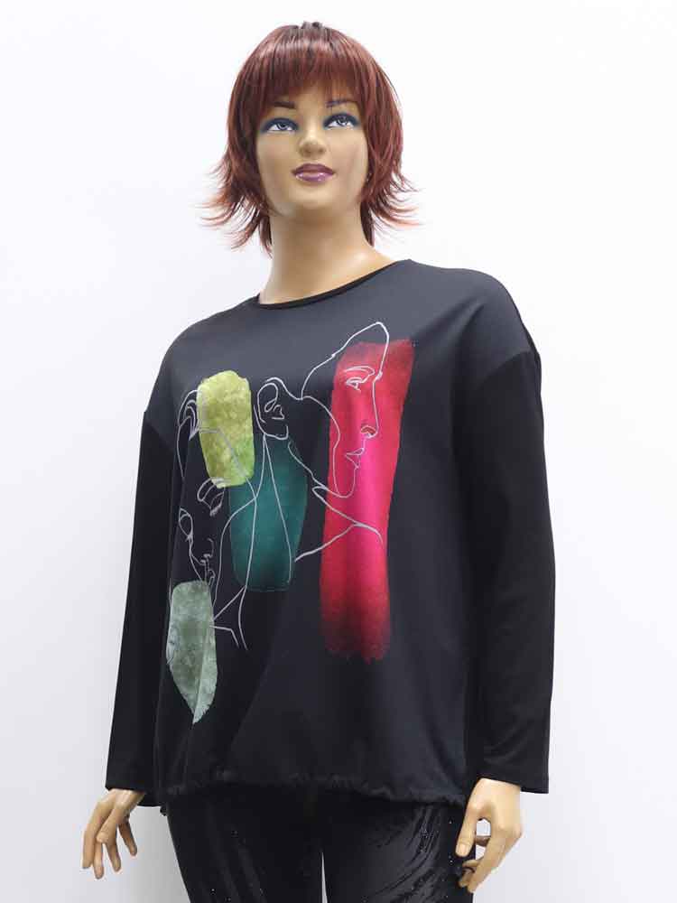 Блуза женская трикотажная с декоративным принтом большого размера, 2023. Магазин «Пышная Дама», Луганск.