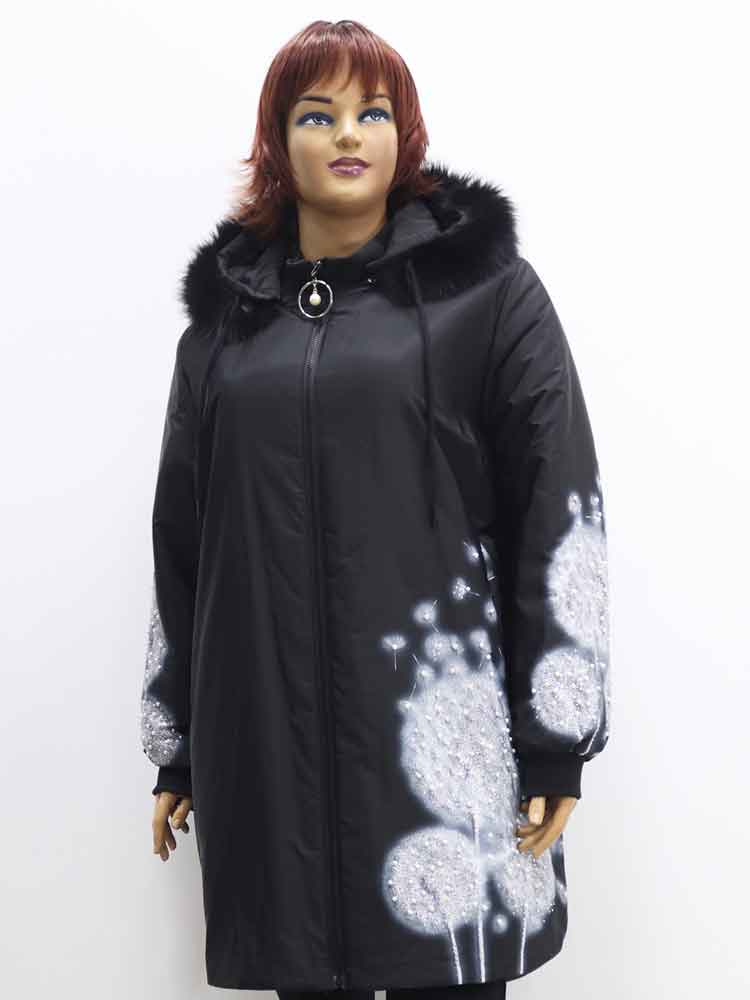 Куртка зимняя женская с декоративным принтом и аппликацией большого размера. Магазин «Пышная Дама», Луганск.